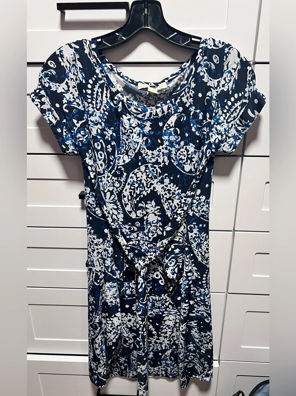 Michael Kors Navy and White Paisley Tie-Waist Mini Dress (D5)